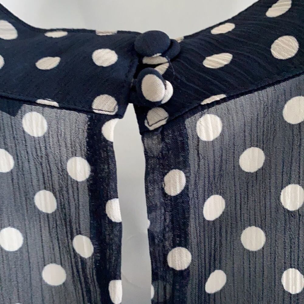 Twentyone Blue w/white dots High Neck Ruffle Top S - Picture 6 of 11